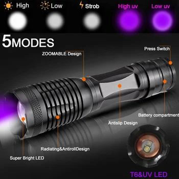 10000LM 2in1 UV Žibintuvėlis LED Linternas Fakelas 395nm Ultravioletinių Šlapimo Detektorius, skirtas kempingas Kilimų Augintinio Šlapimo Sugauti 