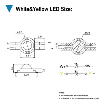 2*3W Balta + Geltona dviejų Spalvų LED Lustas Bicolor COB SMD Diodų, 