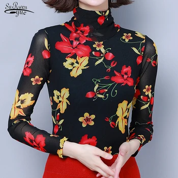 2020 Naujas Mados Plona ilgomis Rankovėmis Gėlių Palaidinė Moterims Topai OLIS Golfo Spausdinti Moterų Marškiniai Megztinis Chemisier Femme 7517 50 images