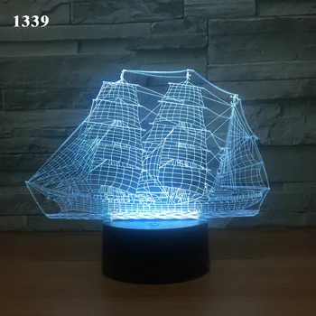 3D Buriavimo Jūrų Laivu, Laivo temą LED Lempos, 7 Spalvų Keitimas Iliuzija Naktį Šviesos USB Lentelės, Stalo Dekoras Apšvietimas Dropship images