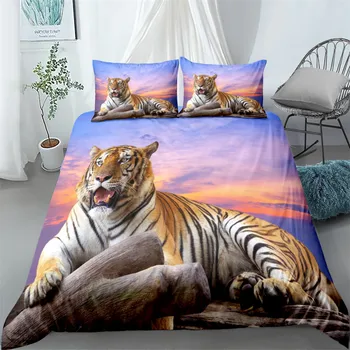 3d milžinišką tigras patalynės rinkinys, karalius ir karalienė, dvyniai, vieno dydžio antklode padengti pagalvių užvalkalai, patalynės komplektas images