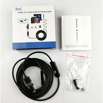 3in1 endoskopą Tpye-c&Andriod&PC 5.5 MM 6LED USB Vandeniui Endoskopą 1m/2m/5m/10m Minkštas Sunku Kabelio Tikrinimo Borescope Fotoaparatas images