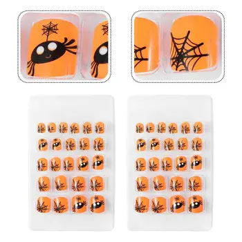 44Pcs Spiderweb Orange Helovinas Dirbtinis Prabangus Nagų Dailės Netikrą Nagai images