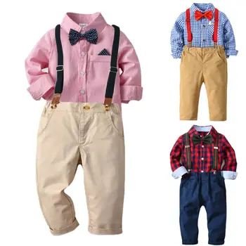 6M-7T Naujagimiui Berniuko Vaikas Džentelmenas, T-marškinėliai, Topai+Kelnės, kombinezonai su Antkrūtiniais Komplektus Drabužių images