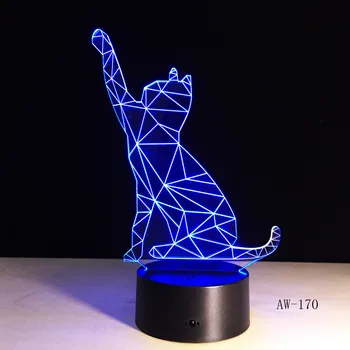 7 Spalvų Banga katė Žibintas 3D Vaizdo Led Naktinis Apšvietimas Vaikų Touch USB Lentelė Lampara Lampe Kūdikis Miega naktinė lempa AW-170 images