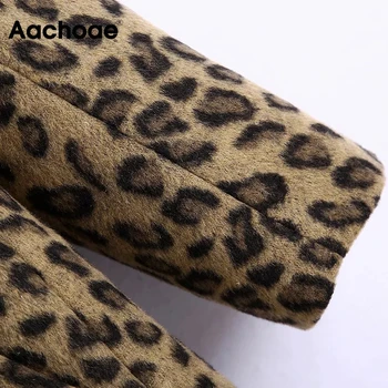 Aachoae 2020 M. Moteris Derliaus Leopardas Spausdinti Švarkas Paltai Mados Prarasti Ilgomis Rankovėmis Vilnos Paltą Moteris Priežastinis Dvigubo Breasted Striukė images