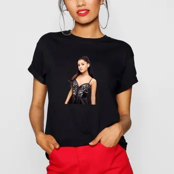 Ariana Grande marškinėliai trumpomis Rankovėmis Marškinėlius Harajuku Streetwear Spausdinti Juodos spalvos Medvilnės O-Kaklo Drabužius T Shirt Moterims, Merginos images