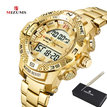 Aukso laikrodis Vyrams, LED Skaitmeniniai Sporto Laikrodžiai Vyras Vandeniui Nerūdijančio Plieno Juosta Prabangos Prekės Mizums Vyrų Kvarcinis Laikrodis XFCS images