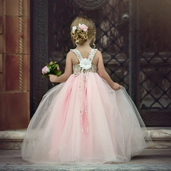 Baby Vaikų Mergaičių Princesė Suknelė Vestuvių Inscenizacija Gimtadienio Nėrinių Ilgos Suknelės vasaros mergaitė Šalis Suknelės mergaičių Nėrinių Suknelė images