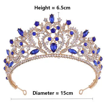 Baroko Tiara Aukso Kalnų Krištolas Crystal Crown Vestuvių Nuotakos Plaukų Aksesuarai Vinjetė Mėlyna Žalia Raudona Princess Crown Aukso Tiara images