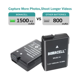 Bonacell 1500mAh už Nikon EN-EL14 LT-EL14A Baterija Bateria + LCD Dvigubas Kroviklis D3100 D3200 D3300 D5100 D5200 images