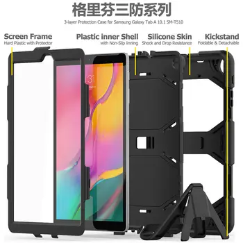 Case For Samsung Galaxy Tab 10.1 2019 T510 T515 SM-T510 SM-T515 Padengti Funda Tablet atsparus smūgiams Sunkiosios Su Stovu Pakabinti 