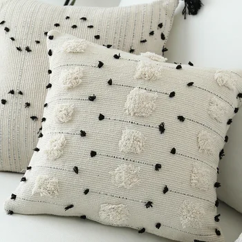 Cojines decorativos para sofa Marokas geometrinis juoda ir balta kuoduotoji užvalkalas kalėdų pagalvę padengti kambarį apdaila images