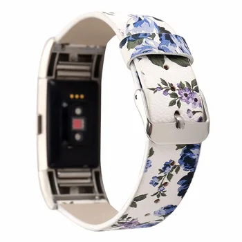 COMLYO Žiūrėti Dirželis Juostos Fitbit Mokestis 2 Modelio Gėlių Spausdinti Odinis Dirželis Pakeitimo Watchband Įkrovimo 2 Apyrankė images