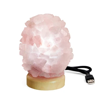 Crystal USB Rose Kvarco Lempos, Šviesos, Gamtos Led vidinis, Šiltas Šviesos Stalo, Miegamajame Ant Medžio Pagrindo Apdaila Lemputė images