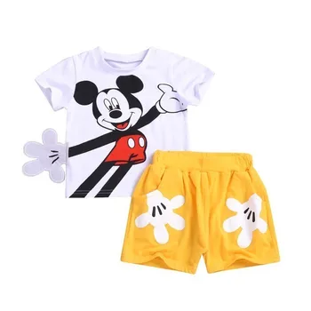 Disney Baby Mergaičių Drabužių Nustatyti Medvilnės Berniukų Drabužiai Mickey Unisex Marškinėliai, Drabužiai Animacinių Filmų Dizaineris Bebes Vasarą Vaikai Komplektai images