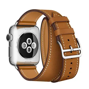 Dvigubo Kelionių Diržu, Apple watch band 44 mm/40mm 42mm/38mm natūralios Odos watchband apyrankę correa iWatch serijos 6 5 4 3 se images