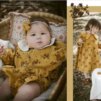 EnkeliBB Baby Girl Gėlių Modelis ilgomis Rankovėmis Romper Wawa prekės Puikus Peter Pan Apykaklės Drabužius Kūdikiams Onesie Pavasario Drabužių images