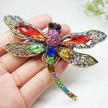 Gana Dragonfly Paukščių Aukso Tonas Moteris Sagė Pin Pakabukas Multi-color Crystal Dovanos images
