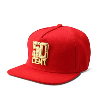 Geros Kokybės Snapback Skrybėlės Bling Aukso 50 CENTŲ Beisbolo Rap Bžūp Skrybėlę Hip-Hop Vyrų, Moterų Atsitiktinis Tiesiai Atvartu Kraštų Kaulų Kepurės images