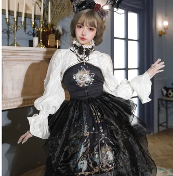 Gotikos derliaus saldus lolita dress nėrinių akių aukšto juosmens spausdinimo apynasrio viktorijos suknelė kawaii girl gothic lolita jsk loli cos images