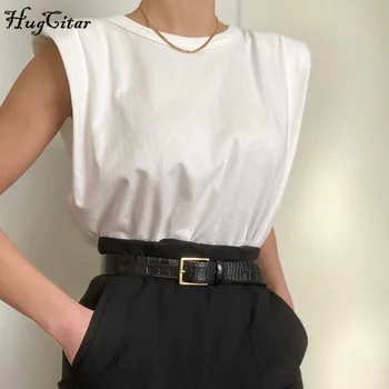 Hugcitar 2020 rankovių atsitiktinis viršūnes vasaros moterų mados streetwear juoda balta kieta medžiaga, komplektai, T-shirts images