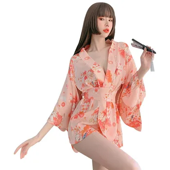 Japonų Kimono Seksualus Cosplay Apranga Moterims Tradicinio Stiliaus Skraiste Yukata Kostiumai Pižama Minkštas Šilko Diržo 3pcs Rinkinys, Rožinis Rinkinys images