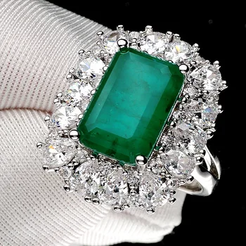 Jellystory klasikinis žiedas 925 sterlingas sidabro papuošalai su stačiakampio formos, smaragdas brangakmenio moterims, vestuvių, sužadėtuvių dovana images