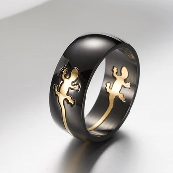 Juoda žiedai vyrams, nerūdijančio plieno, paprastą mados dovanos vyrams steampunk driežas aukso žiedas didmeninė vyrų žiedas boho papuošalai images