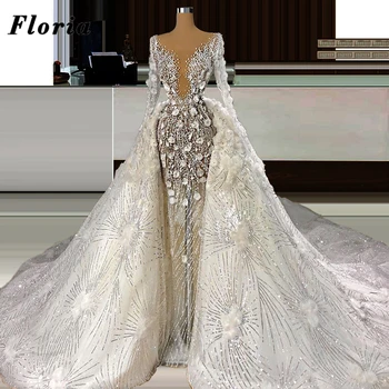 Kaftans Nuimamas Sijonas Vestuvių Suknelės 2021 Dubajus Ilgomis Rankovėmis Puošnios Vestuvinės Suknelės Blizgučiai Nuotakų Suknelės, Vestidos De Novia images