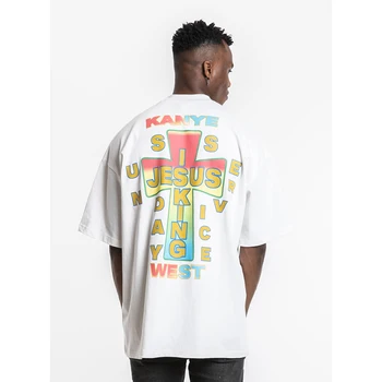 Kanye West Jėzus Yra Karalius, Hip-Hop Vasaros Tshirts Vyrų ir Moterų trumpomis Rankovėmis Negabaritinių Marškinėliai Atsitiktinis Palaidų Balta O-Kaklo Tees images