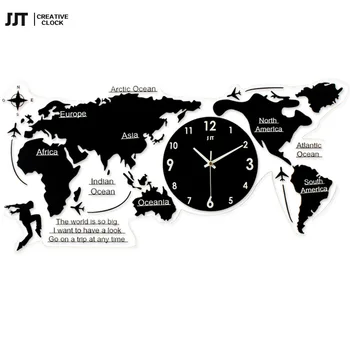 Kūrybos Pasaulio Žemėlapio 3d Sieninis Laikrodis Modernus Didelis Šviesos Laikrodžiai Sienos, Namų Dekoro Kambarį Akrilo Silent Žiūrėti Reloj Dovana D08 images