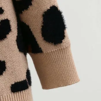 Mados Ilgi susagstomi megztiniai Moterų 2020 M. Rudens Žiemos Laisvas Megztinis Leopard Megztas Megztinis V-Kaklo Storio moteriški Drabužiai images