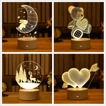 Meilė 3D Lempos Akrilo LED Nakties Šviesos Vestuvių Dekoravimo, Kūdikių Dušas Gimtadienio Triušis Velykų Apdailos Valentino Diena Dovana images