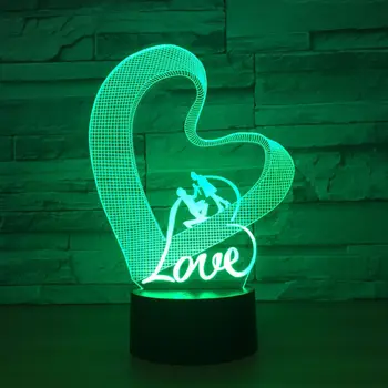Meilė Širdies 3D Naktį Šviesos diodų (LED Stalo Lempa 3D Iliuzija Lempos Romantiška Šalies Atmosfera, Lempos, Vestuvių Dekoravimas Žmonos Dovana images