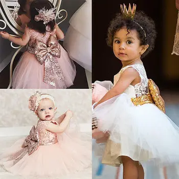 Merginos Princesė Cute Baby Girl Blizgančiais Bowknot Backless Suknelė Be Rankovių Šalies Pokylių Suknelės Sundress Drabužiai images
