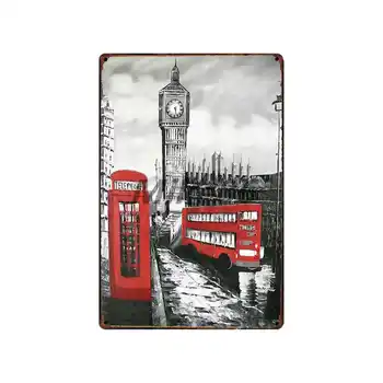[ Mike86 ] LONDONO Raudonas dviaukštis AUTOBUSAS Big Beno STILIAUS Metalo Pasirašyti Sienos Apnašas Plakatas, Tapyba meno Kalėdų Dekoro Meno FG-516 images