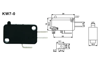 Mini Micro Limit Switch NO NC 3 Smeigtukai PCB Terminalų SPDT 5A 125V 250V KW7-0 3PIN lydmetalis terminalo CE juoda mini mikro jungiklis images