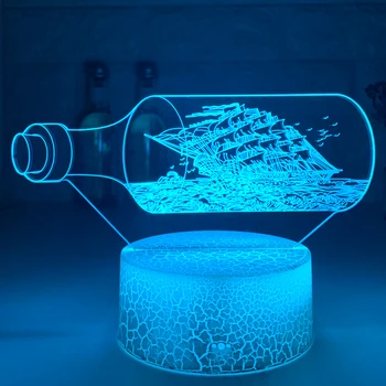 Naujas 3d Led Šviesos Naktį Kūrybos Drift Butelis Vaikų Stalo Lempa Holograma Iliuzija Miegamojo Kambarį 7 Spalvų Usb Led Šviesos Žibintai images
