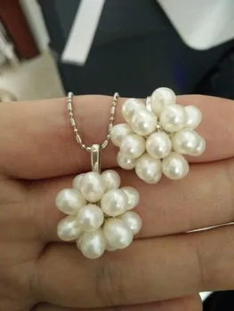 Naujas baltos spalvos gėlavandenių ryžių formos perlų žiedas, pakabukas karoliai mados images