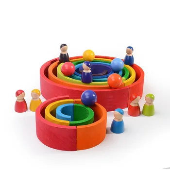 Naujas Kamino Medinės Didelio dydžio Vaivorykštė Žaislai Vaikams, Kūrybos Vaivorykštė Blokai Montessori Švietimo Žaislas Vaikams images