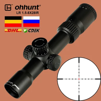 Ohhunt Medžioklės LR 1.5-8X28 Kompaktiškas taikymo Sritis Mil Dot Raudonas Apšvietimas Optinį Taikiklį Stiklo Išgraviruotas Tinklelis Taktinis Riflescope images