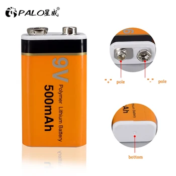 PALO 9v įkrovimo baterija (akumuliatorius 500MAH Ličio įkraunama baterija 9v 6f22 baterijos įkrovimo už Mrophone 9v Baterija images
