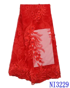 Parduodami Aukštos Kokybės Afrikos Nėrinių Audinio prancūzijos Tiulio Nėrinių Audinio 5 Metrų Vestuvių Suknelė Nigerijos Nėrinių Audinio Siuvimo Raudona NI3229 images