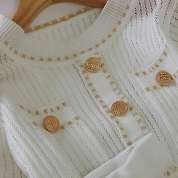 Pavasarį, vasarą 2020 Balta/Juoda Megztinių Moterims Dviejų dalių Komplektas Elegantiškas Trumpas Rankovės O-kaklo Atsitiktinis Viršūnes Laisvi Marškiniai Ir Kelnės, kostiumai images