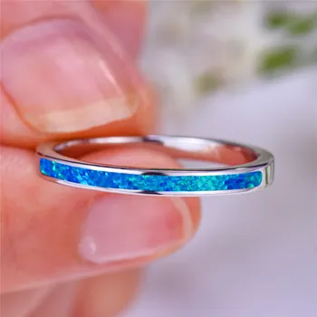 Prabanga Moterų Blue White Opal Akmens Žiedas Boho Mados Sidabro Spalvos Didelis Apvalus Žiedas Žada Meilę, Sužadėtuvių Žiedai Moterims images