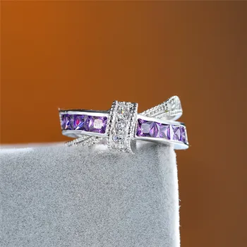 Prabanga Moterų Violetinė Crystal Akmens Žiedas, Žavesio Cirkonis Tuščiaviduriai Vestuviniai Žiedai Moterims Skanėstas Nuotakos Kryžiaus Vestuvinis Žiedas images