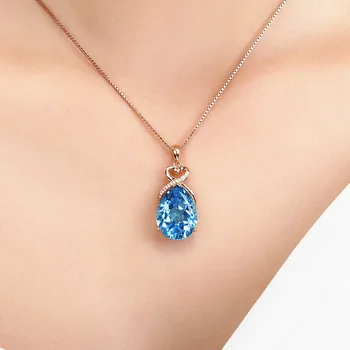 Prabangus 5 karatų akvamarinas mėlyna kristalų topazas brangakmenių, deimantų karoliai pakabukas moterų 18k rose gold choker grandinės juvelyrikos images