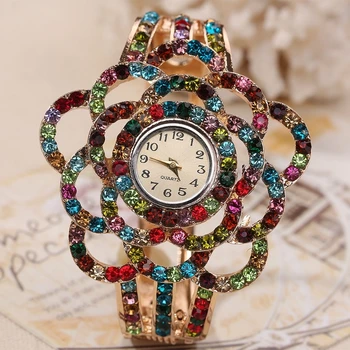 Prabangus, Elegantiškas Apyrankę Žiūrėti Ponios Gėlių Dizaino Aukso Lydinių Juostos Moterų Suknelė Laikrodžiai Kristalų Moterų Laikrodis bayan siųsti images