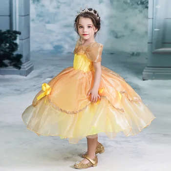 Princesė Belle Suknelė Mergina Vaikų Gėlių Kamuolys Suknelė Vaikas Cosplay Bella Grožio ir Žvėrys Kostiumas Išgalvotas Šalis images